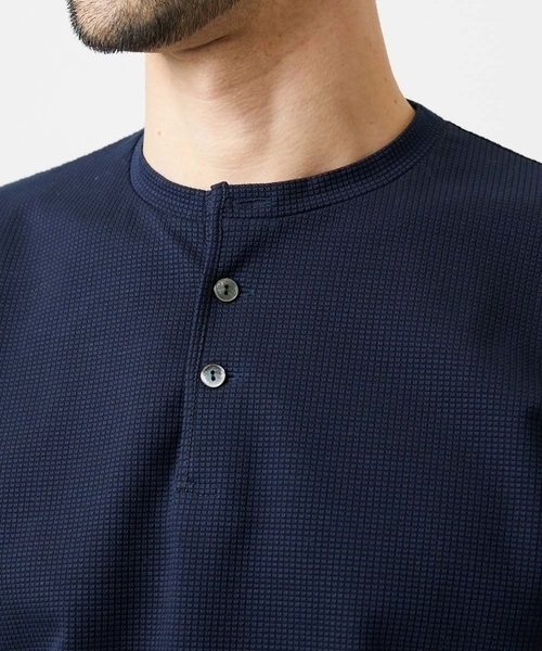 MICHEL KLEIN HOMME   （ミッシェルクランオム）の「《日本製》ブロックヘンリーネック半袖カットソー（Tシャツ/カットソー・メンズ・アイボリー/ネイビー/パープル・MEDIUM/LARGE/X-LARGE）」の8枚目の写真
