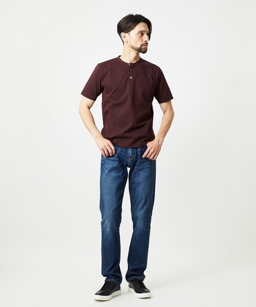 MICHEL KLEIN HOMME   （ミッシェルクランオム）の「《日本製》ブロックヘンリーネック半袖カットソー（Tシャツ/カットソー・メンズ・アイボリー/ネイビー/パープル・MEDIUM/LARGE/X-LARGE）」の13枚目の写真