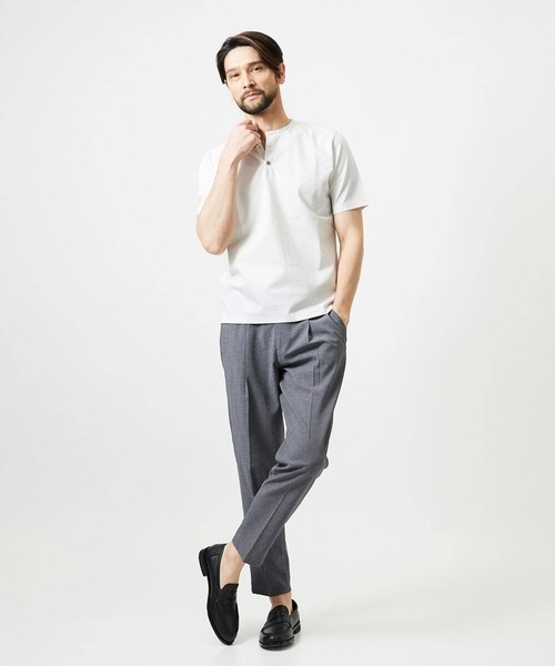 MICHEL KLEIN HOMME   （ミッシェルクランオム）の「《日本製》ブロックヘンリーネック半袖カットソー（Tシャツ/カットソー・メンズ・アイボリー/ネイビー/パープル・MEDIUM/LARGE/X-LARGE）」の14枚目の写真
