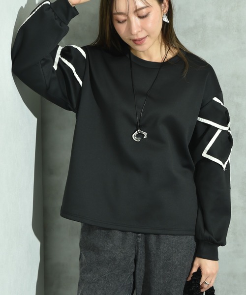 INTERPLANET(インタープラネット)の「袖リボンモチーフデザインプルオーバー(Tシャツ/カットソー・レディース・ブラウン/アイボリー/ブラック・FREE)」の7枚目の写真