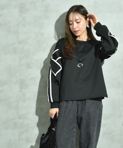 INTERPLANET(インタープラネット)の「袖リボンモチーフデザインプルオーバー(Tシャツ/カットソー・レディース・ブラウン/アイボリー/ブラック・FREE)」の20枚目の写真