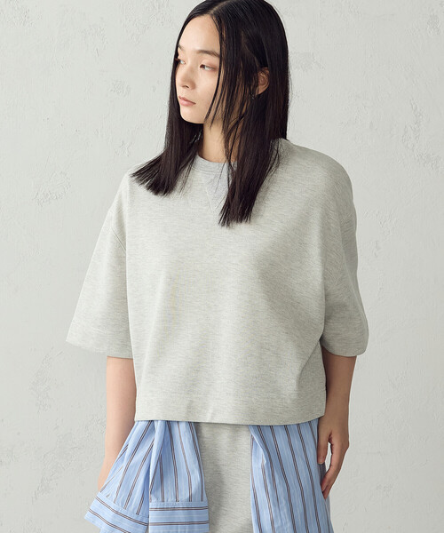 COMME CA ISM(コムサイズム)の「ラメ裏毛 ハーフスリーブスウェット/セットアップ対応(Tシャツ/カットソー・レディース・ライトグレー/チャコール・FREE)」の6枚目の写真