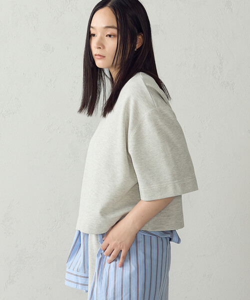 COMME CA ISM(コムサイズム)の「ラメ裏毛 ハーフスリーブスウェット/セットアップ対応(Tシャツ/カットソー・レディース・ライトグレー/チャコール・FREE)」の7枚目の写真
