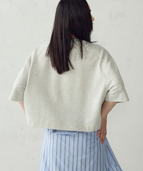 COMME CA ISM(コムサイズム)の「ラメ裏毛 ハーフスリーブスウェット/セットアップ対応(Tシャツ/カットソー・レディース・ライトグレー/チャコール・FREE)」の8枚目の写真
