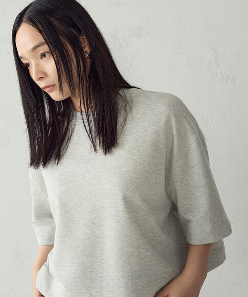 COMME CA ISM(コムサイズム)の「ラメ裏毛 ハーフスリーブスウェット/セットアップ対応(Tシャツ/カットソー・レディース・ライトグレー/チャコール・FREE)」の9枚目の写真