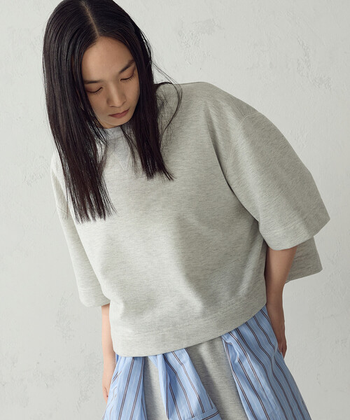COMME CA ISM(コムサイズム)の「ラメ裏毛 ハーフスリーブスウェット/セットアップ対応(Tシャツ/カットソー・レディース・ライトグレー/チャコール・FREE)」の10枚目の写真