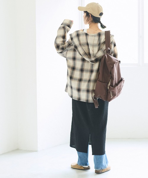 coca(coca)(コカ)の「フード付きチェックシャツ(シャツ/ブラウス・レディース・ネイビー/アイボリー・L/M)」の5枚目の写真