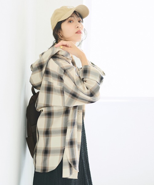 coca(coca)(コカ)の「フード付きチェックシャツ(シャツ/ブラウス・レディース・ネイビー/アイボリー・L/M)」の7枚目の写真