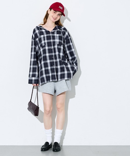 coca(coca)(コカ)の「フード付きチェックシャツ(シャツ/ブラウス・レディース・ネイビー/アイボリー・L/M)」の8枚目の写真