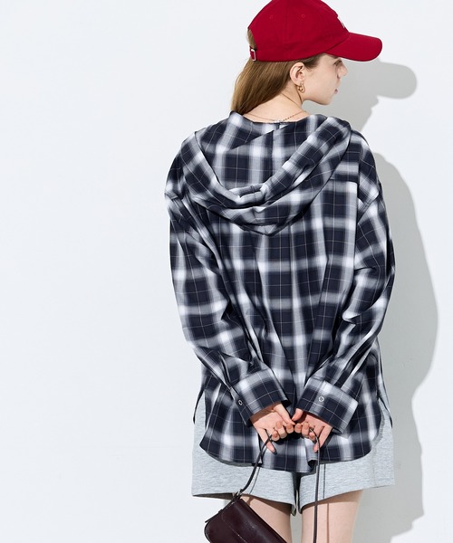 coca(coca)(コカ)の「フード付きチェックシャツ(シャツ/ブラウス・レディース・ネイビー/アイボリー・L/M)」の9枚目の写真