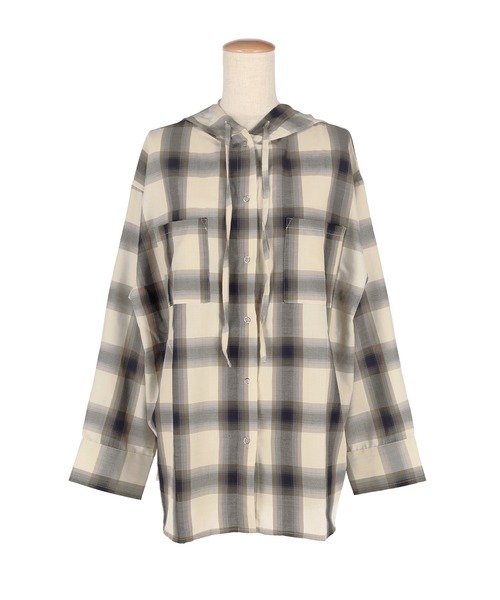 coca(coca)(コカ)の「フード付きチェックシャツ(シャツ/ブラウス・レディース・ネイビー/アイボリー・L/M)」の19枚目の写真