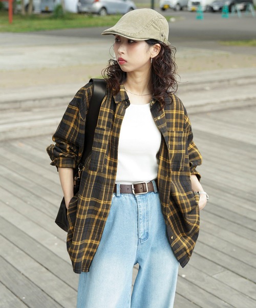 Chillfar(チルファー)の「【2026 AW pre 】ヴィンテージライク長袖チェックシャツ(シャツ/ブラウス・レディース・イエロー/ブラック/ブラウン/ネイビー系・FREE)」の4枚目の写真
