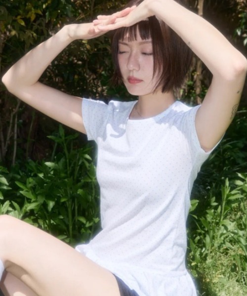FANCY CLUB(ファンシークラブ)の「FANCY CLUB/ファンシークラブ Frill Layered Dot Tee レイヤード Tシャツ 夏物 夏服(Tシャツ/カットソー・レディース・ホワイト・ONE SIZE)」の5枚目の写真