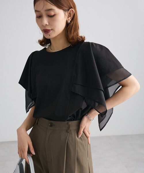Green Parks(グリーンパークス)の「イレギュラースリーブカットプルオーバー(Tシャツ/カットソー・レディース・ベージュ/ブラック/ブラウン/ホワイト・FREE)」の3枚目の写真