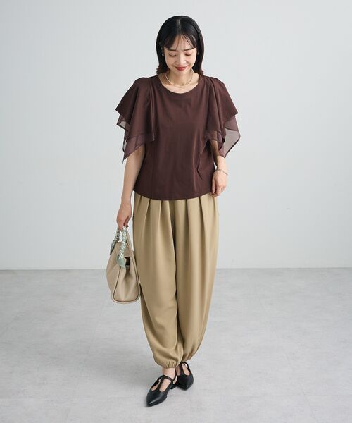 Green Parks(グリーンパークス)の「イレギュラースリーブカットプルオーバー(Tシャツ/カットソー・レディース・ベージュ/ブラック/ブラウン/ホワイト・FREE)」の16枚目の写真