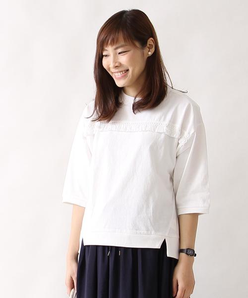 coen(コーエン)の「【Market】フリンジ7分袖プルオーバー(Tシャツ/カットソー・レディース・オフホワイト/オリーブ・MEDIUM/LARGE)」の2枚目の写真