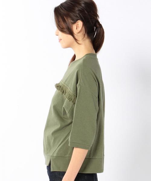 coen(コーエン)の「【Market】フリンジ7分袖プルオーバー(Tシャツ/カットソー・レディース・オフホワイト/オリーブ・MEDIUM/LARGE)」の5枚目の写真