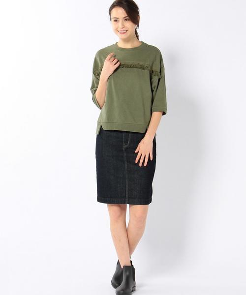 coen(コーエン)の「【Market】フリンジ7分袖プルオーバー(Tシャツ/カットソー・レディース・オフホワイト/オリーブ・MEDIUM/LARGE)」の10枚目の写真