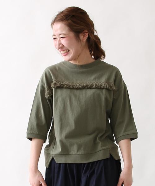 coen(コーエン)の「【Market】フリンジ7分袖プルオーバー(Tシャツ/カットソー・レディース・オフホワイト/オリーブ・MEDIUM/LARGE)」の13枚目の写真