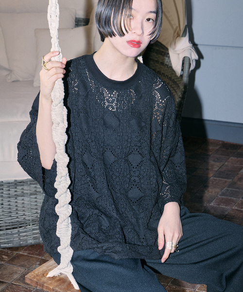 CITYSHOP（シティーショップ）の「《追加5》LACE Tシャツ（Tシャツ/カットソー・レディース・ブラック/ホワイト・FREE）」の12枚目の写真