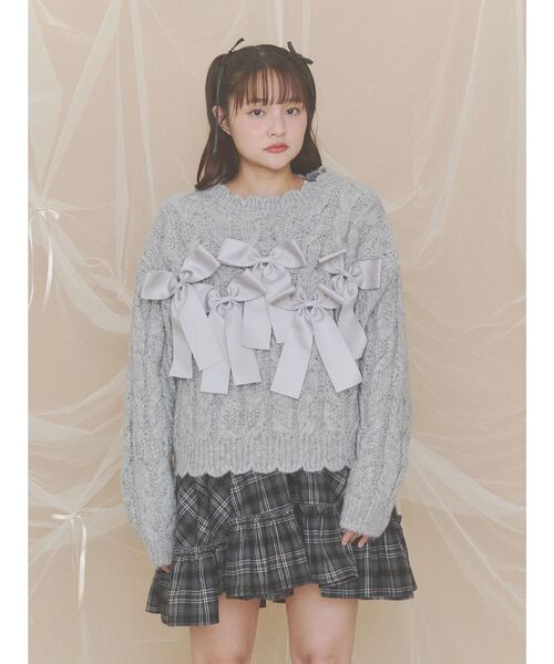 merry jenny(メリージェニー)の「ribbon ribbon knit(ニット/セーター・レディース・カーキ/アイボリー/グレー・FREE)」の5枚目の写真