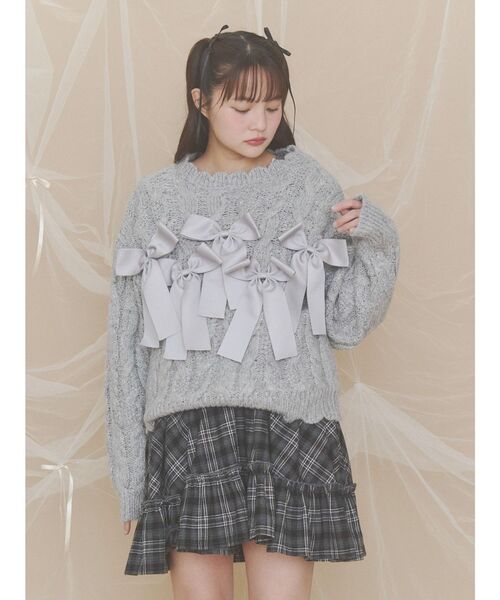merry jenny(メリージェニー)の「ribbon ribbon knit(ニット/セーター・レディース・カーキ/アイボリー/グレー・FREE)」の6枚目の写真