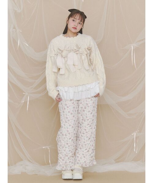 merry jenny(メリージェニー)の「ribbon ribbon knit(ニット/セーター・レディース・カーキ/アイボリー/グレー・FREE)」の11枚目の写真