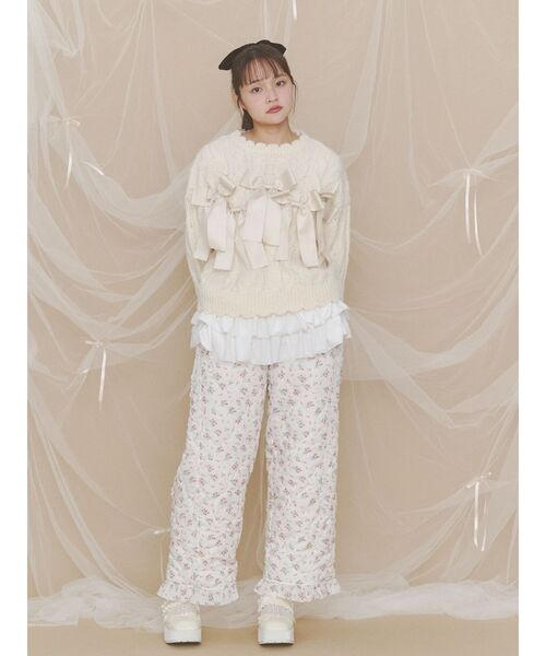 merry jenny(メリージェニー)の「ribbon ribbon knit(ニット/セーター・レディース・カーキ/アイボリー/グレー・FREE)」の12枚目の写真
