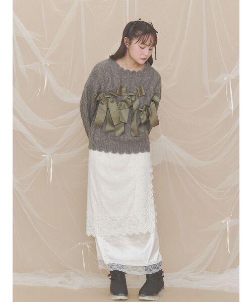 merry jenny(メリージェニー)の「ribbon ribbon knit(ニット/セーター・レディース・カーキ/アイボリー/グレー・FREE)」の15枚目の写真