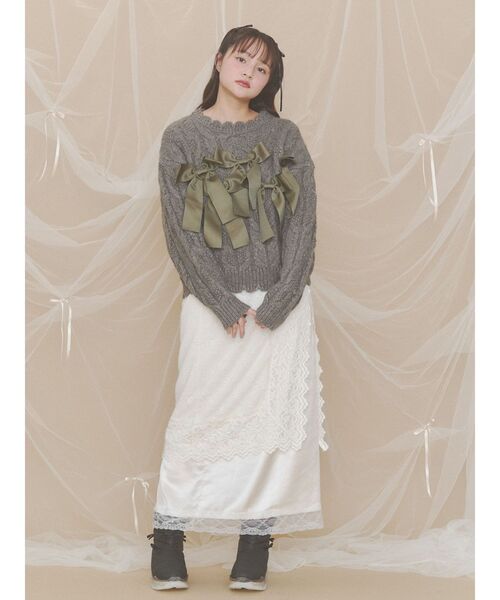 merry jenny(メリージェニー)の「ribbon ribbon knit(ニット/セーター・レディース・カーキ/アイボリー/グレー・FREE)」の16枚目の写真