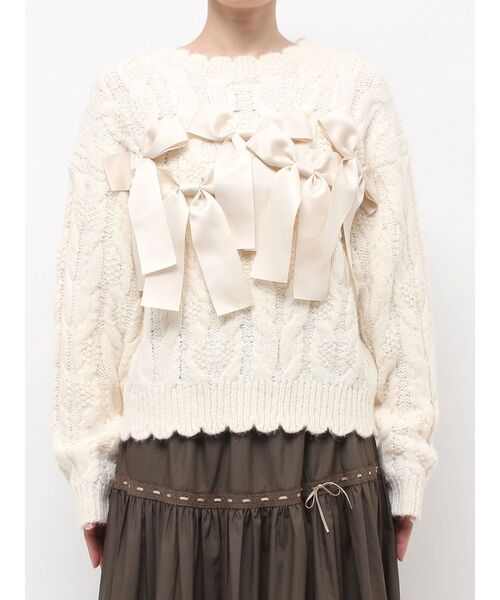 merry jenny(メリージェニー)の「ribbon ribbon knit(ニット/セーター・レディース・カーキ/アイボリー/グレー・FREE)」の17枚目の写真