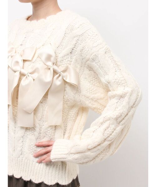 merry jenny(メリージェニー)の「ribbon ribbon knit(ニット/セーター・レディース・カーキ/アイボリー/グレー・FREE)」の21枚目の写真