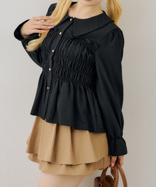 Another Branch olive des olive(アナザーブランチオリーブデオリーブ)の「シャーリングペプラム長袖ブラウス(シャツ/ブラウス・レディース・ブルー/ブラウン/アイボリー/グリーン/ブラック・FREE)」の2枚目の写真