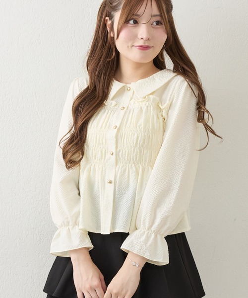 Another Branch olive des olive(アナザーブランチオリーブデオリーブ)の「シャーリングペプラム長袖ブラウス(シャツ/ブラウス・レディース・ブルー/ブラウン/アイボリー/グリーン/ブラック・FREE)」の6枚目の写真
