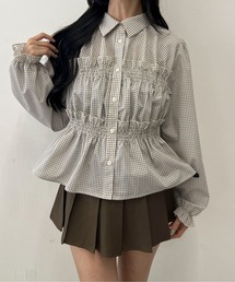 フリルギャザー長袖ブラウス