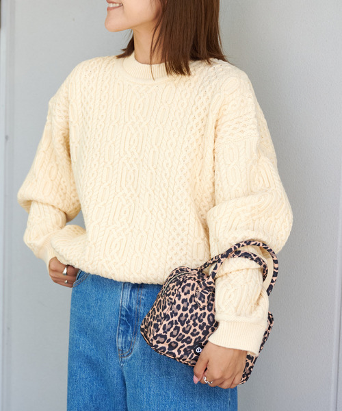 OUTDOOR PRODUCTS（アウトドアプロダクツ）の「FISHERMAN’S SWEATER（ニット/セーター・レディース・ブラウン/アイボリー・FREE）」の3枚目の写真