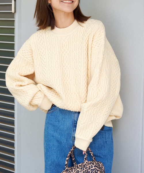 OUTDOOR PRODUCTS（アウトドアプロダクツ）の「FISHERMAN’S SWEATER（ニット/セーター・レディース・ブラウン/アイボリー・FREE）」の4枚目の写真