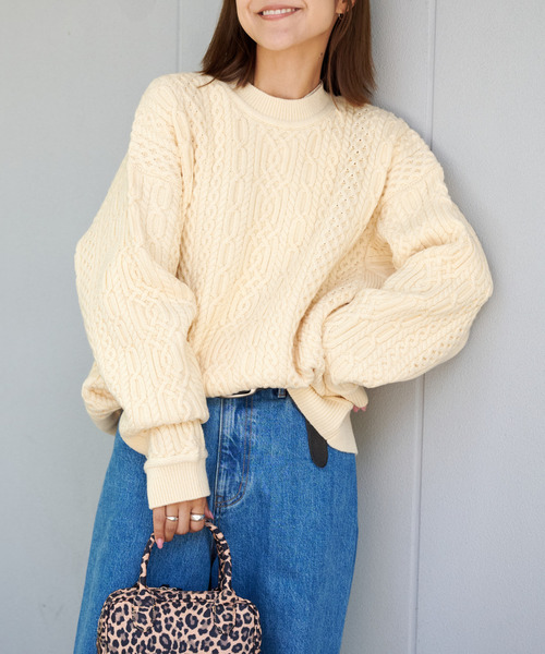 OUTDOOR PRODUCTS（アウトドアプロダクツ）の「FISHERMAN’S SWEATER（ニット/セーター・レディース・ブラウン/アイボリー・FREE）」の5枚目の写真