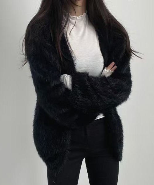 Teem Store(チームストア)の「シャギーボレロ風オープンニットカーディガン(カーディガン/ボレロ・レディース・ブラック/ホワイト/グレー・M)」の2枚目の写真
