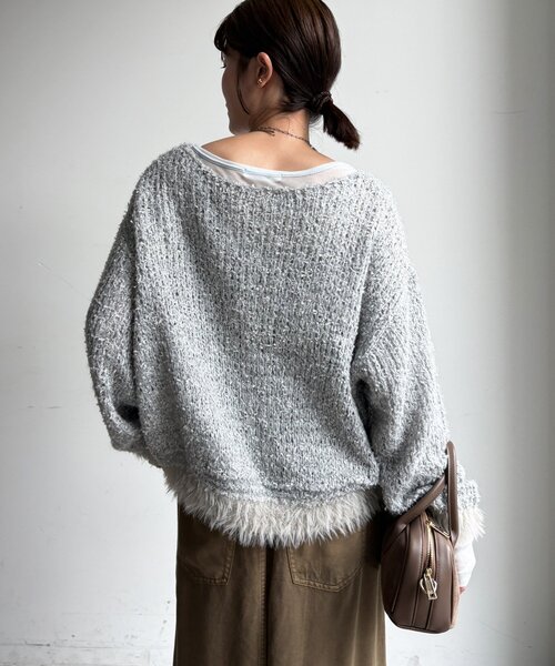 DouDou(ドゥドゥ)の「テープヤーン×モヘアプルオーバー(ニット/セーター・レディース・グレー/ライトベージュ/キャメル・FREE)」の15枚目の写真