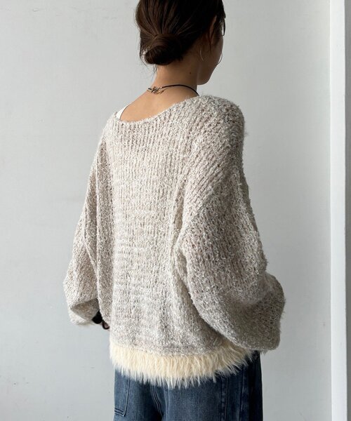 DouDou(ドゥドゥ)の「テープヤーン×モヘアプルオーバー(ニット/セーター・レディース・グレー/ライトベージュ/キャメル・FREE)」の4枚目の写真