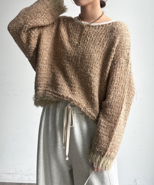 DouDou(ドゥドゥ)の「テープヤーン×モヘアプルオーバー(ニット/セーター・レディース・グレー/ライトベージュ/キャメル・FREE)」の11枚目の写真