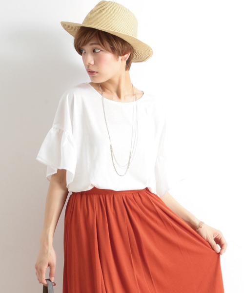 earth music&ecology(アースミュージックアンドエコロジー)の「フレアスリーブプルオーバー(Tシャツ/カットソー・レディース・カーキ/ネイビー/オフホワイト/LT.Gray・FREE)」の1枚目の写真