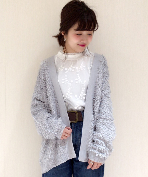 archives（アルシーヴ）の「ループ編みVネックカーディガン（カーディガン/ボレロ・レディース・シルバーグレー/ピンク/ブラック・MEDIUM）」の5枚目の写真