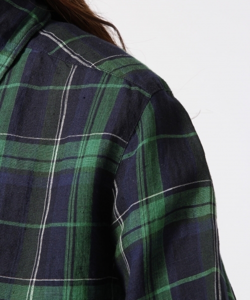 GLOBAL WORK（グローバルワーク）の「フレンチリネンチェックシャツ長袖/738305（シャツ/ブラウス・レディース・ブルー/ピンク/ホワイト/ネイビー・LARGE/MEDIUM/SMALL）」の6枚目の写真