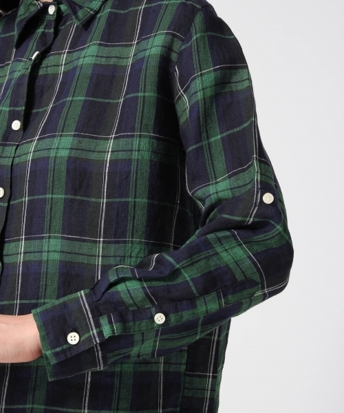 GLOBAL WORK（グローバルワーク）の「フレンチリネンチェックシャツ長袖/738305（シャツ/ブラウス・レディース・ブルー/ピンク/ホワイト/ネイビー・LARGE/MEDIUM/SMALL）」の7枚目の写真