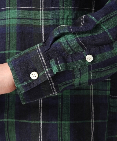 GLOBAL WORK（グローバルワーク）の「フレンチリネンチェックシャツ長袖/738305（シャツ/ブラウス・レディース・ブルー/ピンク/ホワイト/ネイビー・LARGE/MEDIUM/SMALL）」の8枚目の写真