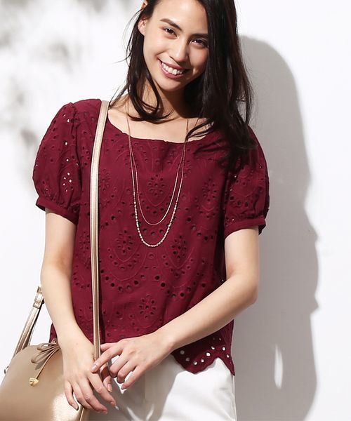 ROPE' PICNIC（ロペピクニック）の「カットワークボリュームスリーブブラウス（シャツ/ブラウス・レディース・ホワイト系その他/ブラック/ワイン・38）」の3枚目の写真