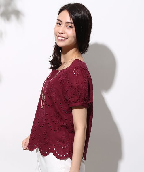 ROPE' PICNIC（ロペピクニック）の「カットワークボリュームスリーブブラウス（シャツ/ブラウス・レディース・ホワイト系その他/ブラック/ワイン・38）」の4枚目の写真