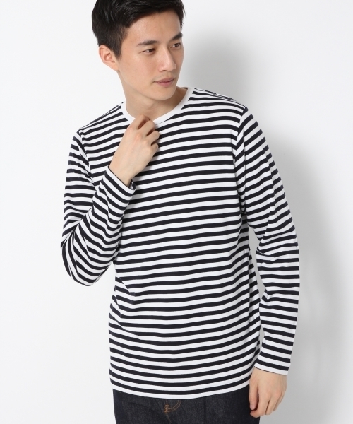 GLOBAL WORK（グローバルワーク）の「スーピマボーダークルー長袖/759675（Tシャツ/カットソー・メンズ・ワインレッド/ブラック/イエロー・X-LARGE/LARGE/SMALL/MEDIUM）」の2枚目の写真